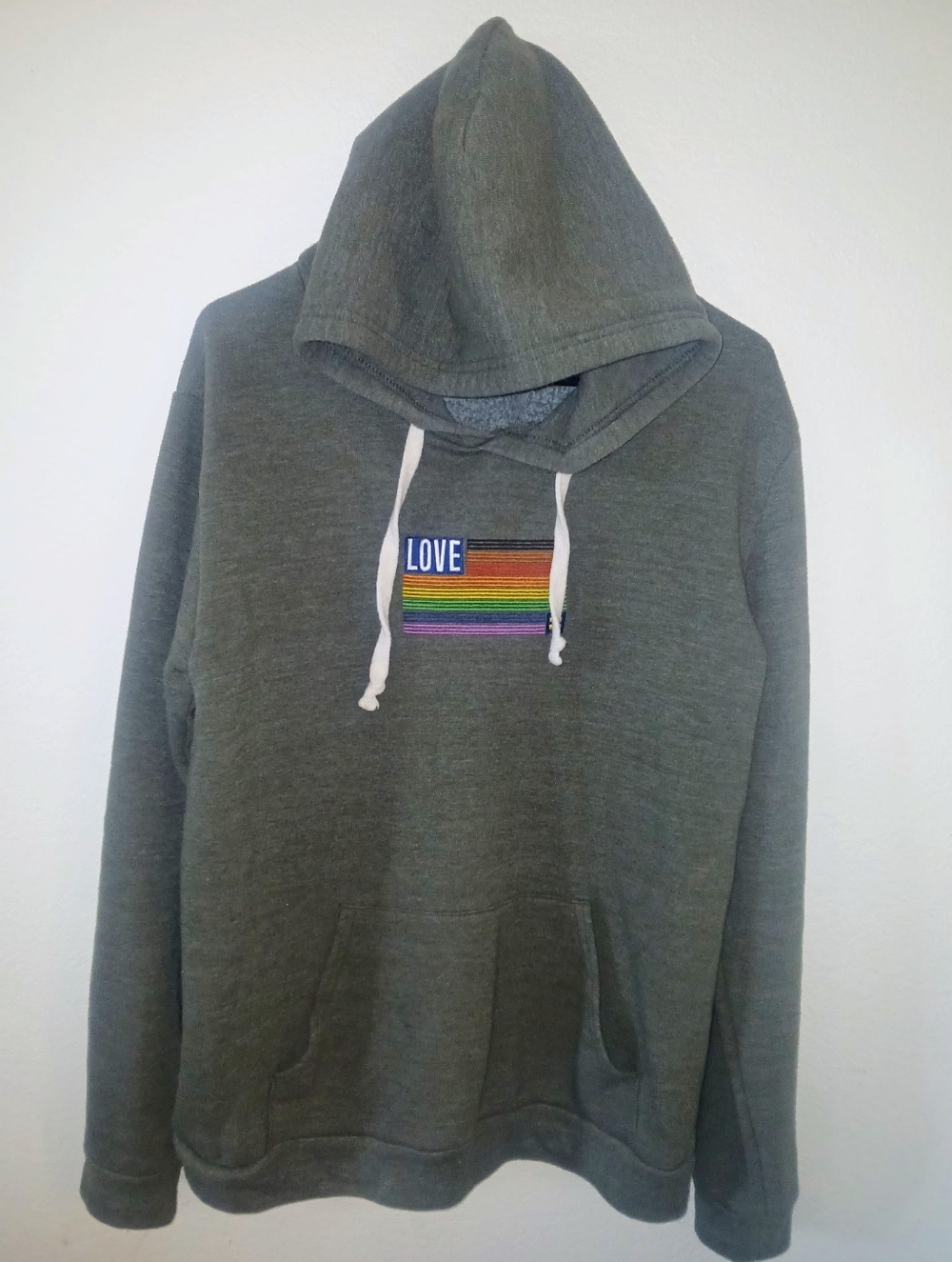 Human Rights Campaign LOVE Rainbow Stripe Pullover Hoodie - Army Green